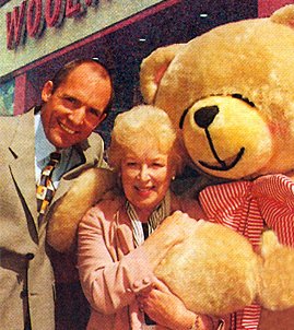Brian Bower, General Manager of the Edgware Road superstore, receives recognition from superstar June Whitfield for donating five pence of the purchase price of every Forever Friends cards to Variety Club Sunshine Coaches for a remarkable ten years (Summer 1997)