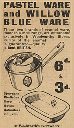 Newspaper advertisement from the 1930s for Woolworths' enamel saucepans
