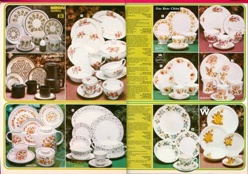 A double page spread from the Autumn 1978 Woolworth Shoppers World catalogue, which shows some of the range of china tea and breakfast sets that were available for between £10 and £30