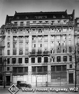 The upper floors of Victory House, Kingsway were home to Woolworth's British Headquarters (Executive Office) in the 1920s. The newl built offices were rented from the highest in the land, H.M. King George V, who graciously allowd the retailer to install a fascia along the window ledges at second floor level