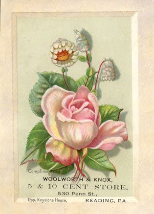 A rare business trading card for the Woolworth and Knox Five and Ten Cent store in Reading, Pennsylvania, USA