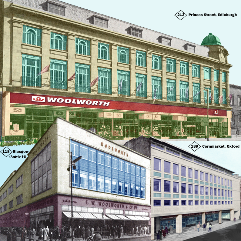 The crown jewels of F.W. Woolworth's British real estate portfolio - which weeks earlier would have been considered absolutely sacrisanct - were summarily closed and sold by the business's new owners as a vehicle to pay down the loans they had taken on to buy the business. The sale of the stores in Princes St. Edinburgh, Argyle St. Glasgow and Cornmarket Oxford, revealed that the retailer's assets had been severely undervalued at the time the company was sold.