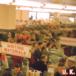 A colour transparency shot of the middle section of the ground floor of the newly relocated and expanded Woolworth store in the North Wales resort of Rhyl, pictured late in 1957