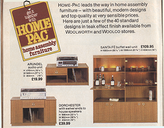 Homepac self-assembly furniture was one of F.W. Woolworth and Company's new ventures of the late 1970s and early 1980s, proving popular with the public. When Woolworth withdrew from the market in 1984 it opened the door for a mass expansion of MFI