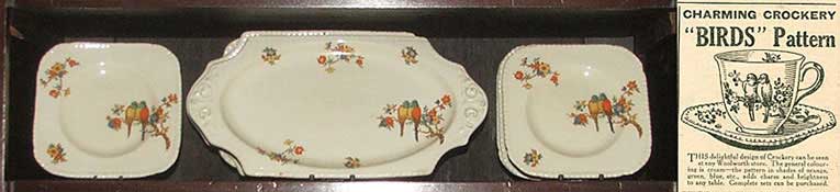 Birds Pattern china was particularly popular in the 1930s, particularly for picnics and afternoon tea