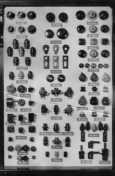 Some of the wide selection bakelite electrical fittings offered in Woolworth stores in 1936. Click the image for a larger version in a new browser window, courtesy of the Woolworths Museum