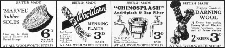 A selection of home repair items from an advertisement for Woolworth's in the London edition of the Daily Mail in 1932