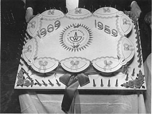 A huge cake was baked to celebrate F.W. Woolworth's 50th birthday in the UK in 1959.