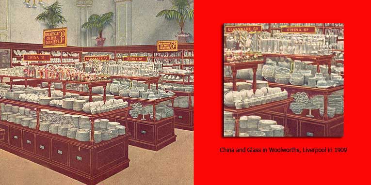Elaborate displays of china and glass on the first floor of the first British Woolworths store on its opening day, 5 November 1909