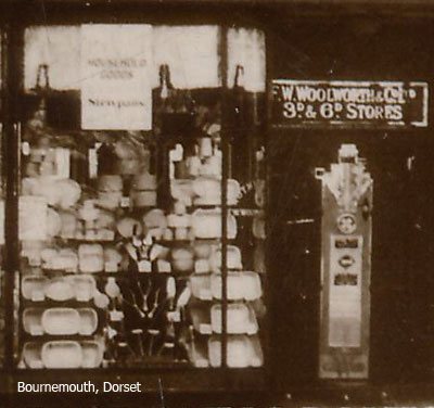 Household Week at the F. W. Woolworth store in The Square, Bournemouth, Dorset, which opened in 1915, featuring a selection of saucepans and bakeware