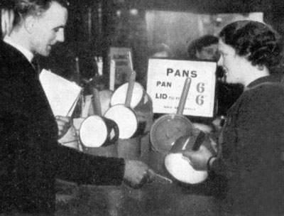 An innovative (if rather cheeky) solution to rising raw material prices in the 1930s, as Woolworth bosses decided to sell saucepans and lids separately for sixpence each, making the price of a complete saucepan a shilling (5p) or twice the official maximum limit.