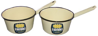 From 1964 Woolworth saucepans carried the Winfield brand name. The traditional shape and design had remained largely unchanged for over fifty years, give or take the move from a cream colour to a slightly yellower shade called 'Daffodil'