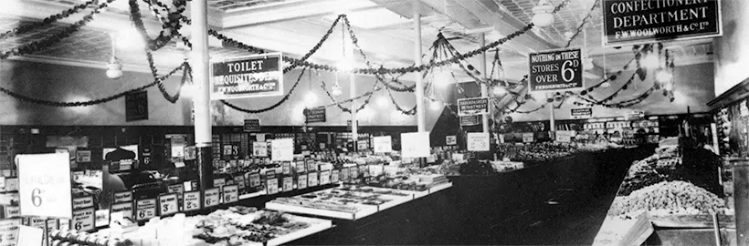 Festooned with streamers to celebrate its grand opening, the salesfloor of F.W. Woolworth Store 256 Strood, Rochester looked magnificent on the night before its preview day on Friday 20th May 1927. Phil Picot and his team had excelled.
