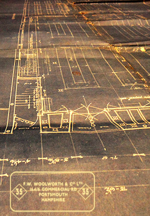 A huge store layout plan, showing the position of all of the counters, used to plan the merchandise layout