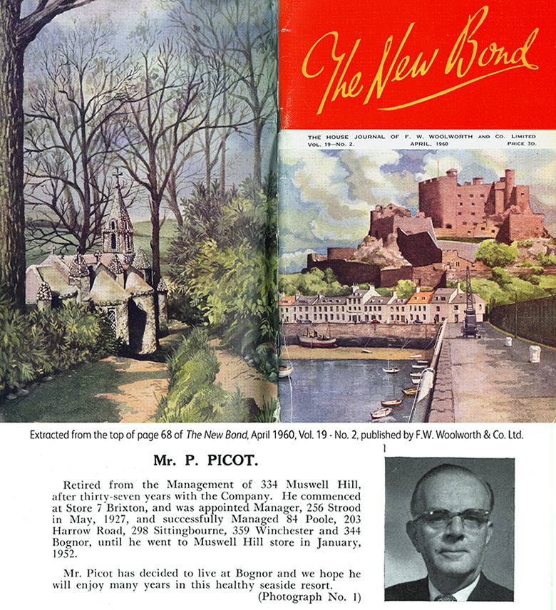 An article from The New Bond, F.W. Woolworth and Co. Ltd. staff magazine, reporting on the retirement of Philip Picot after thirty-seven years service. It scarcely did justice to his huge contribution to the business