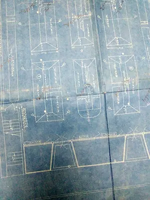 A blueprint plan of the layout of the huge new art deco Woolworth store at 457-461 Brixton Road, London, SW9, which opened in September 1936, with second stage, adding a quick lunch counter and entrances in Electric Avenue and Coldharbour Lane completing just over a year later