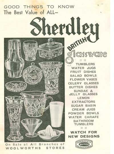 Advertisement for Sherdley Glassware, who were a major supplier of decorative and practical products to Woolworths from their earliest days in Britain until the 1960s