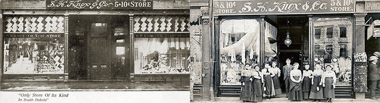 Between 1889 and 1895 S.H. Knox took the five and ten cent formula to states that had not seen the formula before. The postcard on the left describes one branch as "Only store of its kind in South Dakota" (image with special thanks to Mr Scott Oakford)