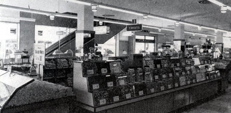 Woolworth's first ever self-service pic'n'mix counter - pictured not in a British store, but tucked away in the Commonwealth in the new superstore in Salisbury, Rhodesia (Harare, Zimbabwe)