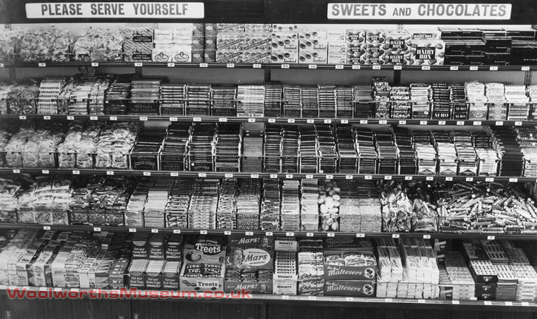 One of the first self-service displays at Woolworth's - confectionery at the Didcot store in 1956