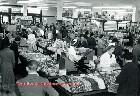 Customers throng around the confectionery counter at F.W. Woolworth, Pontypool, Gwent in 1954. (With special thanks to Reg and Ray Gallanders).
