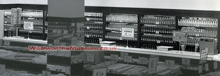 Extended displays of cold drinks and ice cream cones in the Portsmouth Woolworth store in 1949