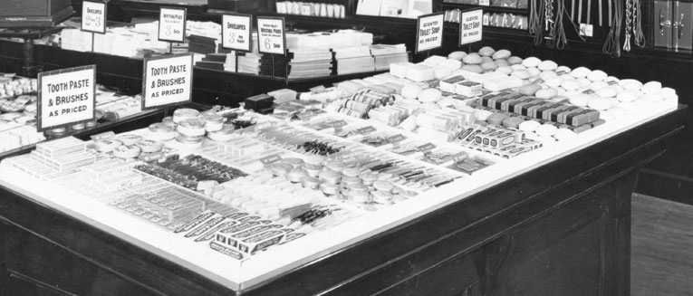 Toiletries and cosmetics were a mainstay of the Woolworth range for more than 75 years until the parent company bought Superdrug in March 1987. This display was photographed in Church Street, Liverpool in October 1923.