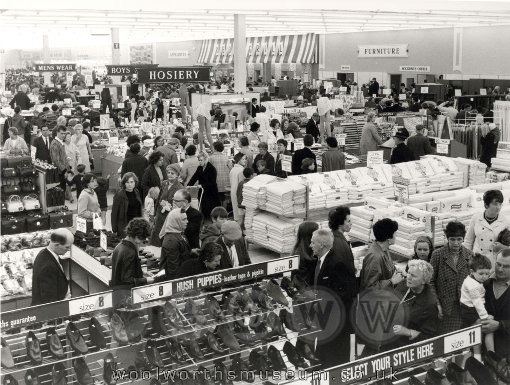 The extended displays of shoes and footwear for men, women and children at Woolco