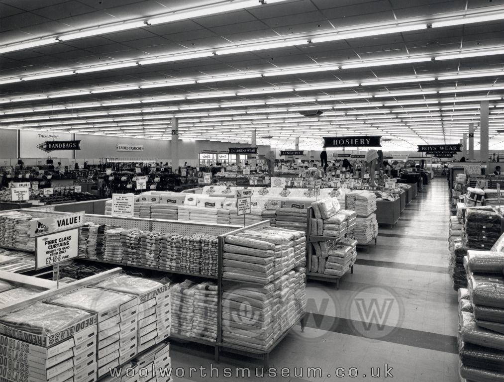 The curtain departments were also a Concession, and built on the early success of Glass Fibre Curtains at Gallowtree Gate, Leicester (Woolworth Store 49) and fabric by the yard at Harlow (Woolworth Store 990)