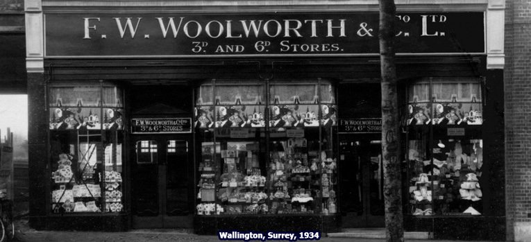 Woolworth's Christmas windows pictured at the retailer's branch in Woodcote Road, Wallington, Surrey, UK in 1934